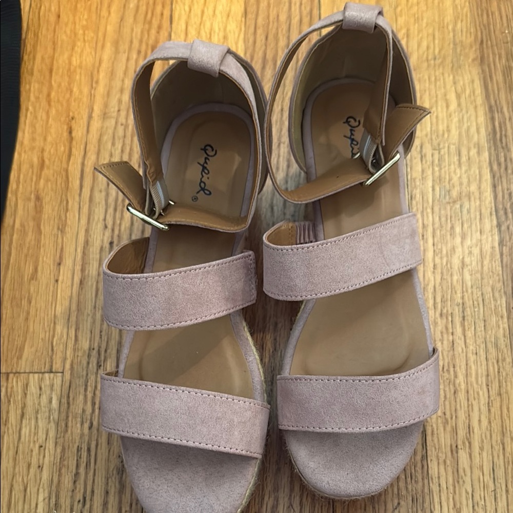 Qupid Pink Sandals with Adjustable Ankle Strap